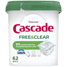 Cascade P 7330 Dishwasher Pods 62ct Free And Clear Unscented Detergent Soap