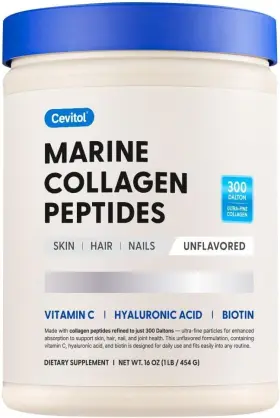 4n-dnu8-s7fp Cevitol Collagen Peptides Powder 16oz Hydrolyzed Hyaluronic Acid Biotin Vitamin C Marine