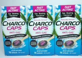 Charco Caps 889411430756 3-pack Fast Acting Antigas Activated Charcoal 75 Capsules Exp 1/25