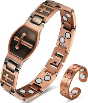 0105001 Cigmag Copper Bracelet For Men Double Row Ultra Strength Magnets Pure 1-2x 4x Cross