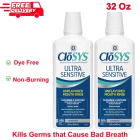 Closys 647692783240 2pack Ultra Sensitive Mouthwash Unflavored Alcohol Free Dye 32 Oz