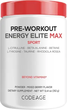 Codeage 810196121188 Pre-workout Energy Elite Max - L-citrulline Beta-alanine Betaine L-ty