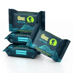 Cw-25act-28407 Combat Wipes Active Outdoor Wet - Extra 25 Count Pack Of 4