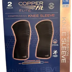 Cfkcslxl2 Copper Fit Elite Knee Compression Sleeve L/xl 2 Pack Black Adjustable Nib