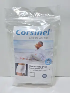 321651-04.02.t50 Corsinel Stomasafe Plus Ostomy Light Support Belt Garment 3216 Tytex White M/l