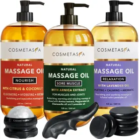 Fetegt1472 Cosmetasa Massage Oil Spa Gift Set Lavender Warming Arnica Coconut Oils Women