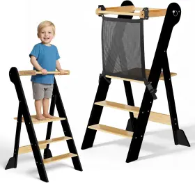 Cs000175-7-us Cosyland Pre-assembled Foldable Toddler Kitchen Stool Natural And Black
