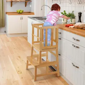 Cs0003 Cosyland Kids Kitchen Step Stool Toddler Standing Tower With Natural Bamboo