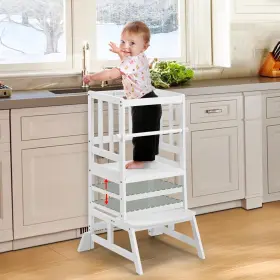 Cs00120-2-us Cosyland Kids Kitchen Step Stool Height Adjustable Toddler Large White