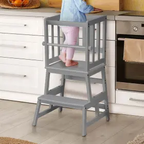 Cs0082-4 Cosyland Kids Kitchen Step Stool Helper With Gloves Removable Anti-drop Gray