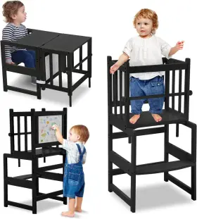 Cs0092-3 Cosyland 3-in-1 Multifunctional Toddler Standing Tower Kids Kitchen Black