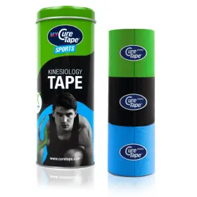 Sku-8717624165467 Curetape Cylinder Pack Sports Kinesiology Tape 2 Inch X 16.5 Ft. Lime/black/blue