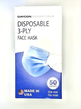 Daycon Products Company 371874000053 Essentials Disposable 3 Ply Facemask 50 Count Made In Usa