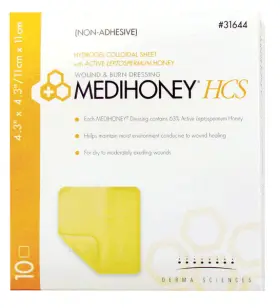 31644 Derma Sciences Medihoney Hydrogel Dressing 4.3x4.3 Inch Box Of 10