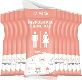 Dibbatu 741376089847 Disposable Urine Bag 12/24 Pcs Pee Bags For Travel 12 Pack Pink-12
