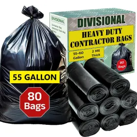 36-54-130108-8000 Divisional 80 Count Contractor Garbage Bags 55 Gallon 1 Pack Of Black
