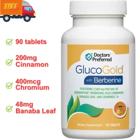 90-237 Doctors Preferred Glucogold 1500mg Per Day Concentrated Cinnamon Chromium Banaba Leaf 90 Tablets