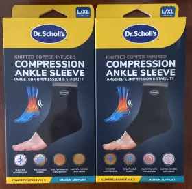 6dsjc0242b2l2 Dr. Scholls Two Copper-infused Comp Ankle Sleeves L/xl Med Support Lev 2 New