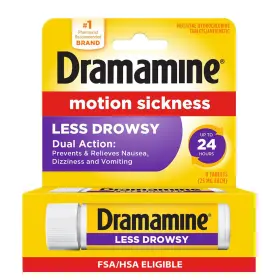 65418 Dramamine Motion Sickness Less Drowsy Travel Vial Multicolor 8 Count
