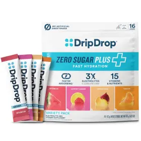 Dripdrop 810194960352 Electrolyte Powder Drink Mix 16 Sticks Sugar Free Hydration Zero Plus