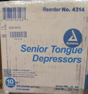 4314 Dynarex 1 000 Wood Tongue Depressors Sterile Senior 6 Inch 100/box Unopened