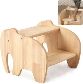 Jiti-123 Dypinyise Wooden Step Stool For Kids Toddler Of Elephant Natural-no Handle