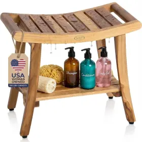 Ed950 Ecodecors Bathroom Shower Storage Bench - 24 Inch Teak Wood Waterproof Seat Chair