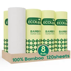 El-2kpt Ecolipak Bamboo Paper Towels 8 Rolls 2 Ply 120 Sheets Compostable White Plastic El-2kpt Ecolipak Bamboo Paper Towels 8 Rolls 2 Ply 120 Sheets Compostable White Plastic