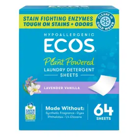 Ecos 749174095442 Laundry Detergent Sheets 64 Count Vegan Plant Powered Lavender Vanilla