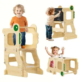 Us-ds-ft1013nw Ecotiny 3-in-1 Kitchen Toddler Tower With Chalkboard Foldable Learning Wooden