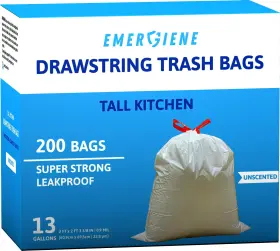 Emtb0001 Emergiene 13 Gallon Drawstring Trash Bags 200 Count Pack Of 1 White