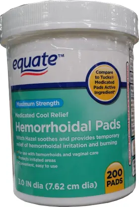 Equate 681131071604 Hemorrhoidal Pads Medicated Cool Relief Witch Hazel 200ct By