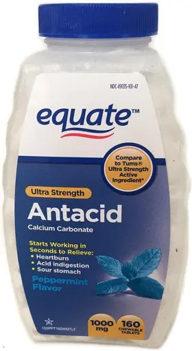 E-pep160 Equate Antacid Ultra Strength 160 Chewable Tablets 1000 Mg Peppermint