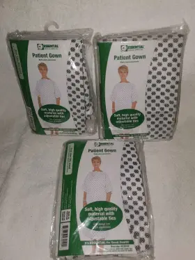 Essential 754756230234 Reusable Patient Gown Blue Print On White New Set Of 3 Medical Supply