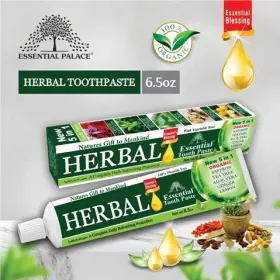 65968 Essential Palace 12 Pack Harbel Toothpaste 100% Organic 5 In 1 6.5 Fl Oz