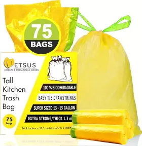 Etsus 746175100694 Biodegradable Trash Bags For 13 Gallon 50 1 Count Pack Of 75 Yellow