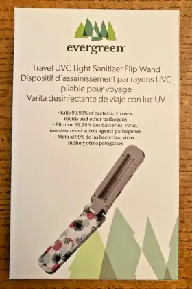 Evergreen 808412097973 Travel Uvc Light Flip Wand- Rechargeable With Usb Cable