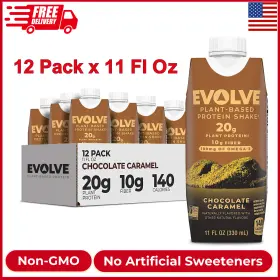 3007931 Evolve Plant Based Protein Shake Chocolate Caramel 20g Vegan 12 Pack