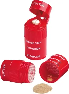 67825 Ezy Dose 3 Compartment Pill Crusher Cutter And Grinder Daily Usage Red