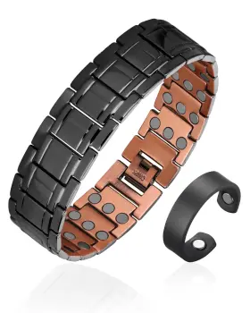 Fashtour 722024830639 Copper Bracelet For Men 3x Strength 99.99% Pure One Size Black Set