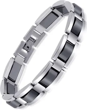151069 Feraco Mens Magnetic Bracelets Classic Balck Titanium Stainless Steel Silver