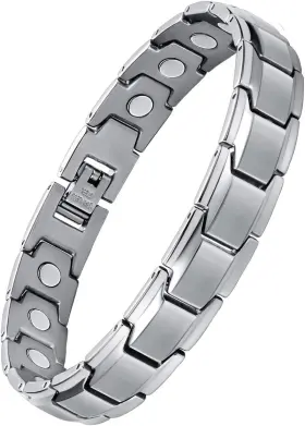 Usge191204002 Feraco Mens Magnetic Bracelet Titanium Steel Magnet Therapy Bracelets Silver