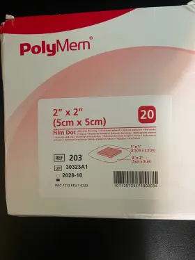 7203 Ferris Polymem 20 Box Cloth Island Wound Dressing Sterile Foam 2ft X Adhesive