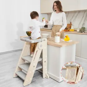 Fbkt24-001 Forbena Foldable Toddler Tower Kitchen Learning Stool Helper Montessori Gray