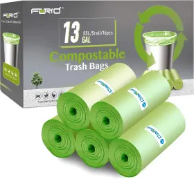 Forid 709257033709 Compostable Trash Bags - 13 Gallon Tall Kitchen Garbage 80 Green