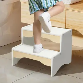 Hy2330055 Frogprin Wooden Toddler Step Stool 2 For Kids Bathroom Sink White