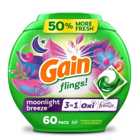 80365641 Gain Laundry Detergent Pacs 60 Count Moonlight Breeze Scent Flings Odor Defense