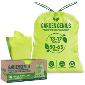 Garden Genius 645748075394 Biodegradable 13-17 Gallon Code-q Trash Bags 50 1 Count Pack Of Green