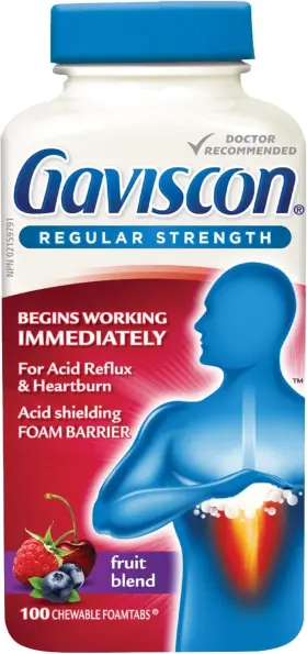 038660 Gaviscon Regular Strength Fruit Antacid 100 Tablets