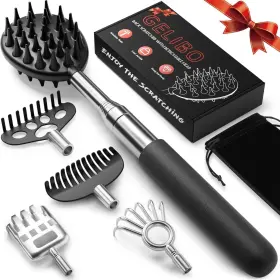 Hp002103bk Gelibo Ge Telescoping Large Back Scratcher With 5 Detachable Heads Black